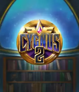 Discover the enchanting graphics of Cygnus 2 Slot by ELK Studios, showcasing a stunning emblem with a shining color scheme. Positioned against a celestial library setting, this graphic captures the theme of exploration and mystery. 